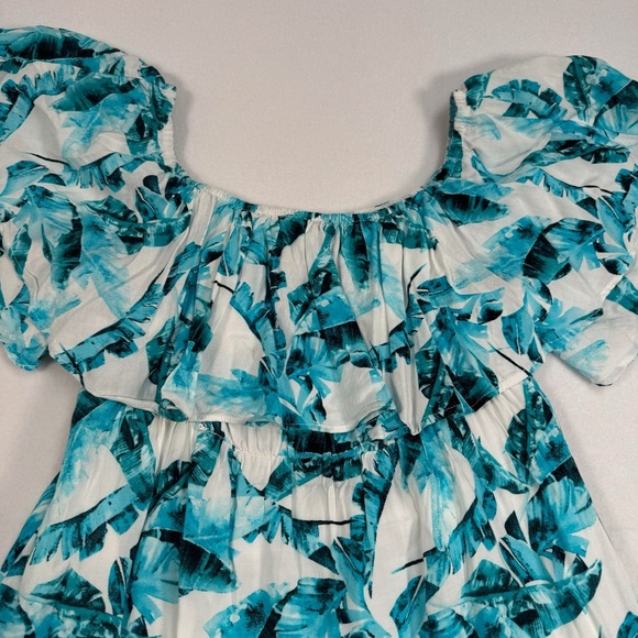 Buddy Love Off The Shoulder Tropical Maxi Dress Womens Sz M Ruffle Short Sleeve - Picture 8 of 11
